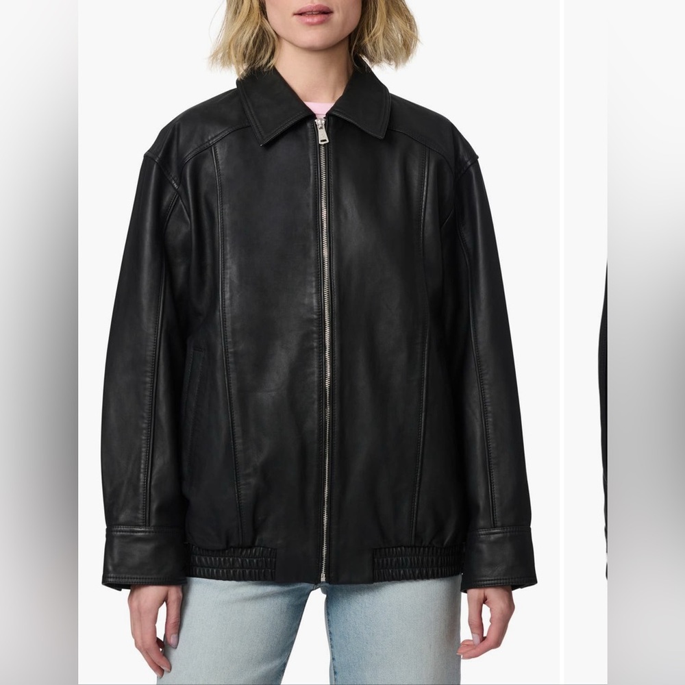 Bernardo leather longline bomber jacket